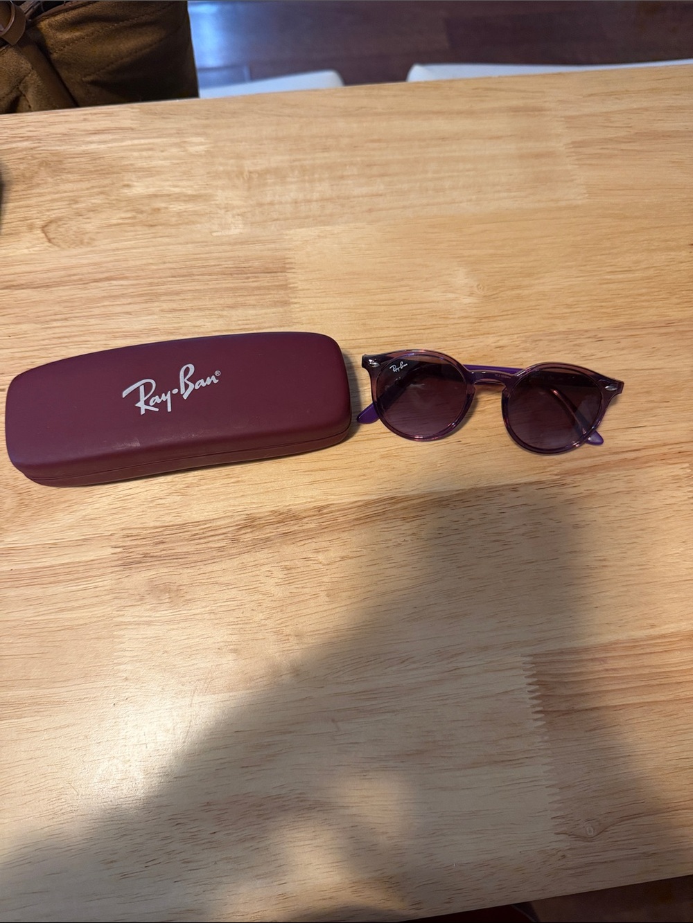Ray-Ban Translucent Purple Round Sunglasses with Maroon Case